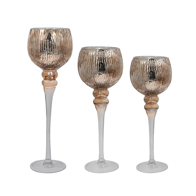 Σετ 3 Γυάλινα Κηροπήγια  Fl6912 Καφέ Ανοιχτό Χρώμα 30-35-40Εκ Fylliana