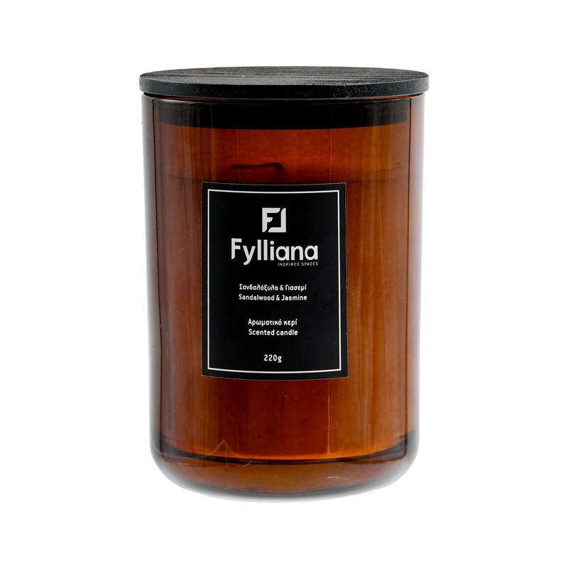 Αρωματικό Κερί "Σανδαλόξυλο & Γιασεμί" 220gr Καφέ 8x10.5εκ