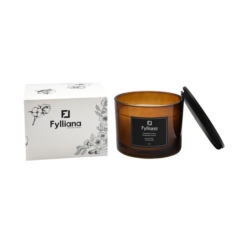 Αρωματικό Κερί "Σανδαλόξυλο & Γιασεμί" 325gr Καφέ  8x10.5εκ