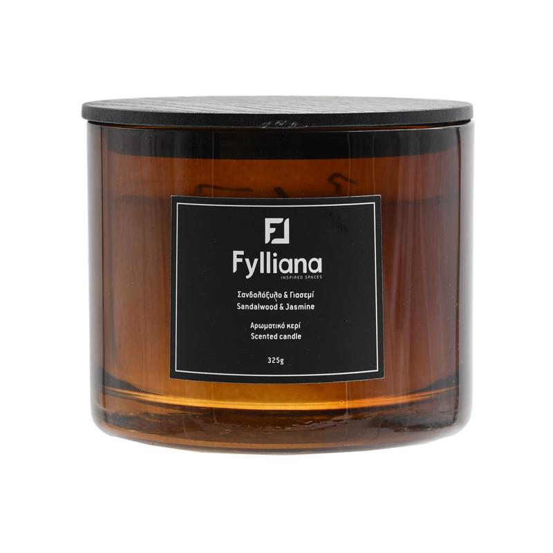 Αρωματικό Κερί "Σανδαλόξυλο & Γιασεμί" 325gr Καφέ  8x10.5εκ