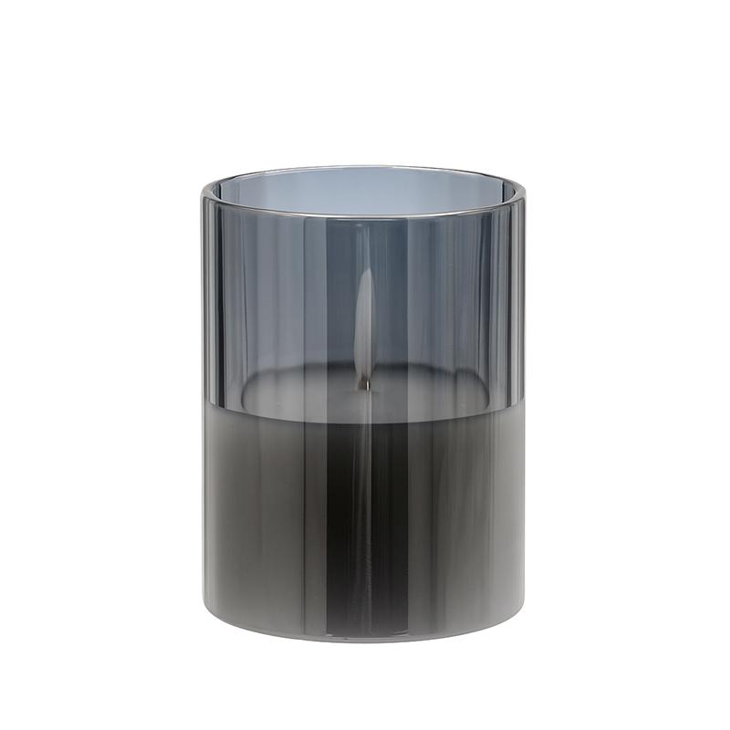 Διακοσμητικό Led Κερί Με Ρεαλιστική 3D Φλόγα Fl7510 Σε Γυαλί Χρώμα Smoky 8X8X10 εκ. Fylliana 