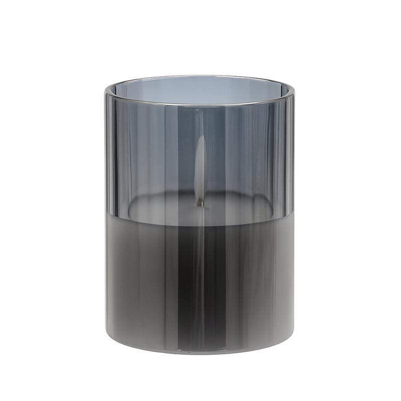 Διακοσμητικό Led Κερί Με Ρεαλιστική 3D Φλόγα Fl7513 Σε Γυαλί Χρώμα Smoky 8X8X13 εκ. Fylliana