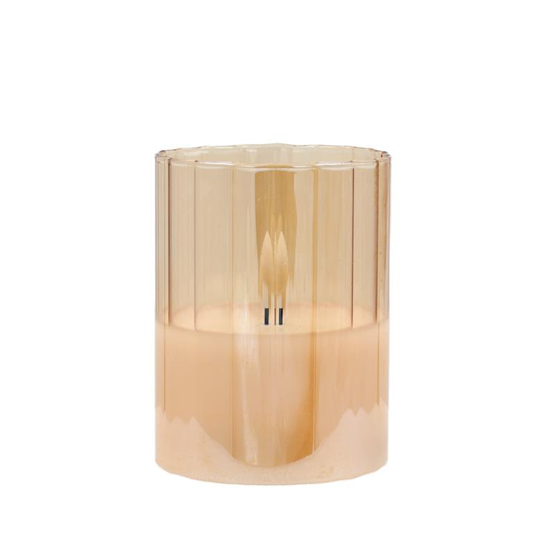Διακοσμητικό Led Κερί Με Ρεαλιστική 3D Φλόγα Fl7510 Σε Γυαλί Χρώμα Amber 8X8X10 εκ. Fylliana