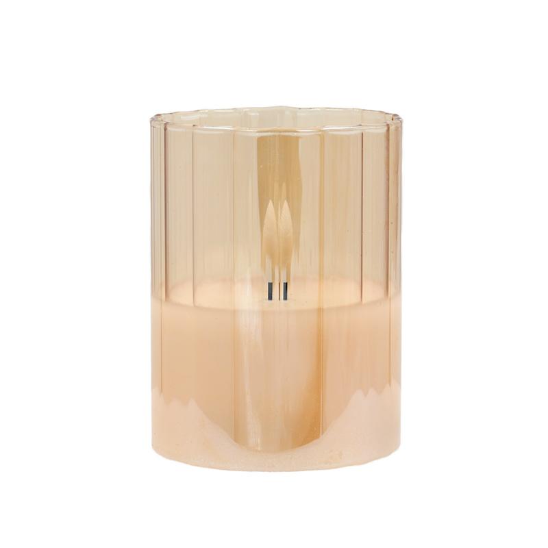 Διακοσμητικό Led Κερί Με Ρεαλιστική 3D Φλόγα Fl7513 Σε Γυαλί Χρώμα Amber 8X8X13 εκ. Fylliana