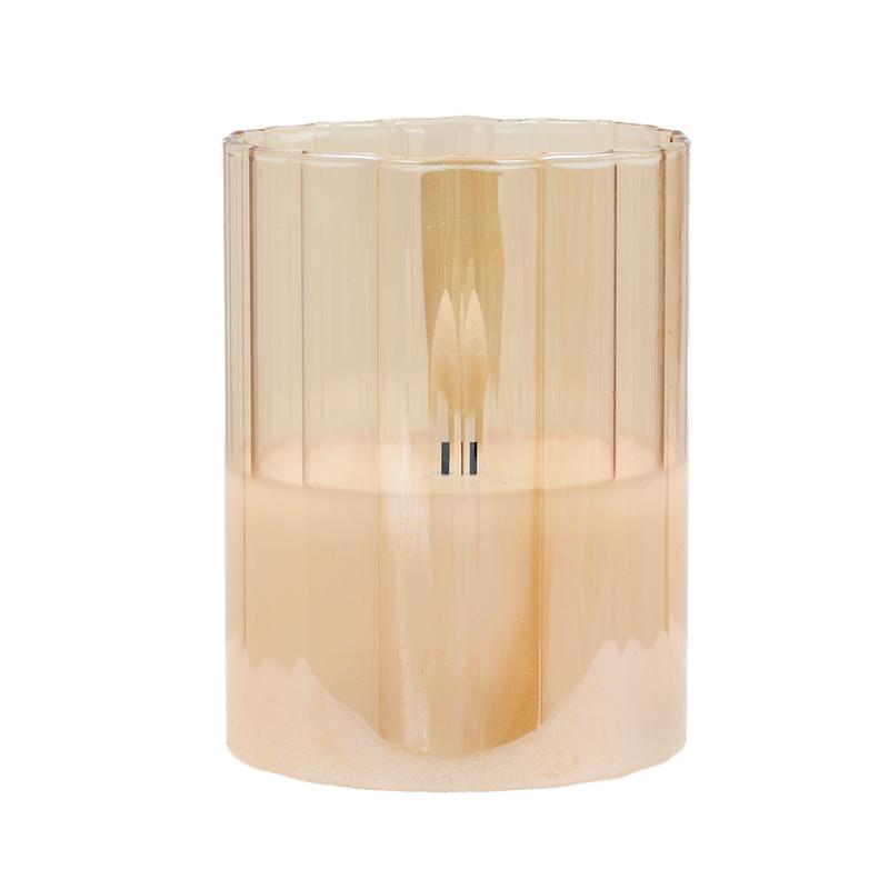 Διακοσμητικό Led Κερί Με Ρεαλιστική 3D Φλόγα Fl7515 Σε Γυαλί Χρώμα Amber 8X8X15 εκ. Fylliana