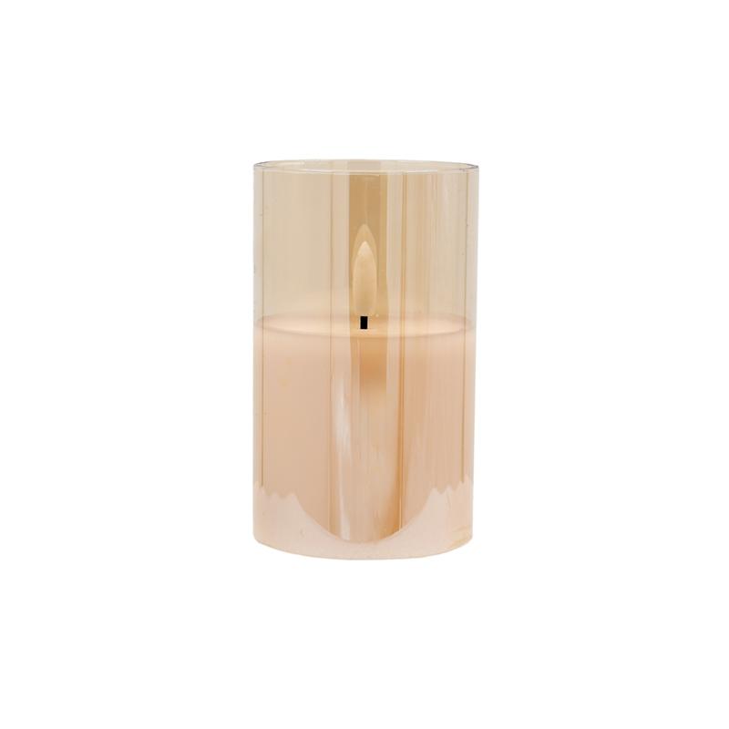 Διακοσμητικό Led Κερί Με Ρεαλιστική 3D Φλόγα Fl7510 Σε Γυαλί Χρώμα Amber 8X8X10 εκ. Fylliana