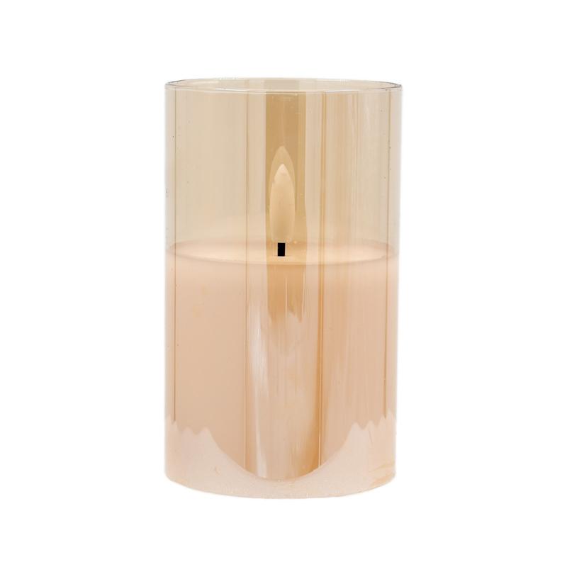 Διακοσμητικό Led Κερί Με Ρεαλιστική 3D Φλόγα Fl7513 Σε Γυαλί Χρώμα Amber 8X8X13Εκ