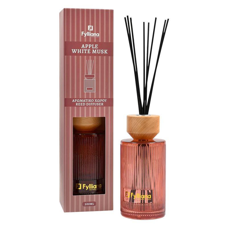 Αρωματικό Χώρου "apple White Musk" Γυάλινο Μπουκαλάκι Sticks Fylliana Fl25241 Συσκευασία Δώρου Ροζ Χρώμα 500ml