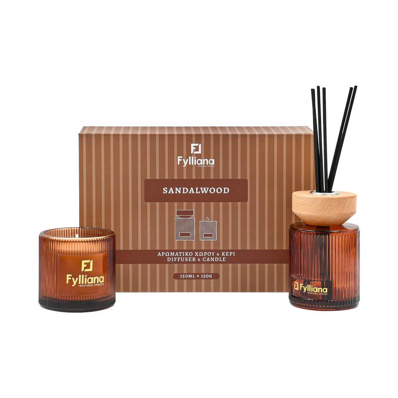 Αρωματικό Σετ Δώρου Sandalwood Fylliana Fl25161 Διαχύτης 150ml + Κερί 150g