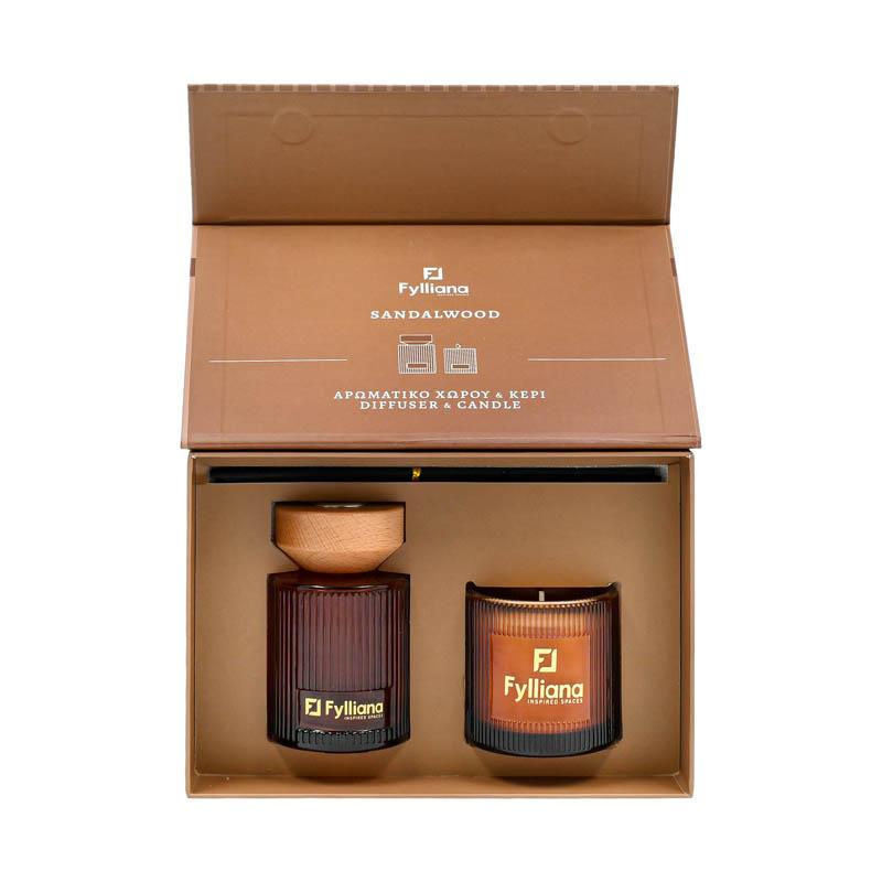 Αρωματικό Σετ Δώρου Sandalwood Fylliana Fl25161 Διαχύτης 150ml + Κερί 150g