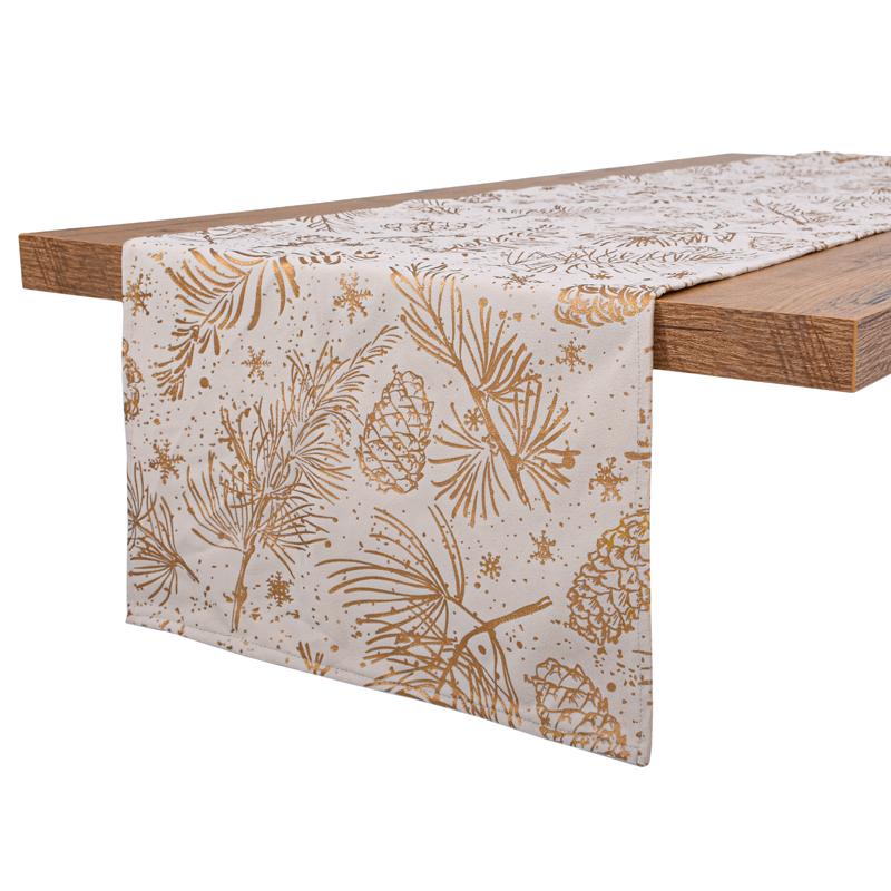 Διακοσμητική Χριστουγεννιάτικη Τραβέρσα Fl286 Μπεζ Με Χρυσό 40X140Εκ Fylliana 