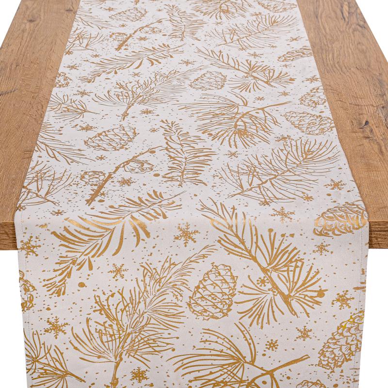 Διακοσμητική Χριστουγεννιάτικη Τραβέρσα Fl286 Μπεζ Με Χρυσό 40X140Εκ Fylliana 