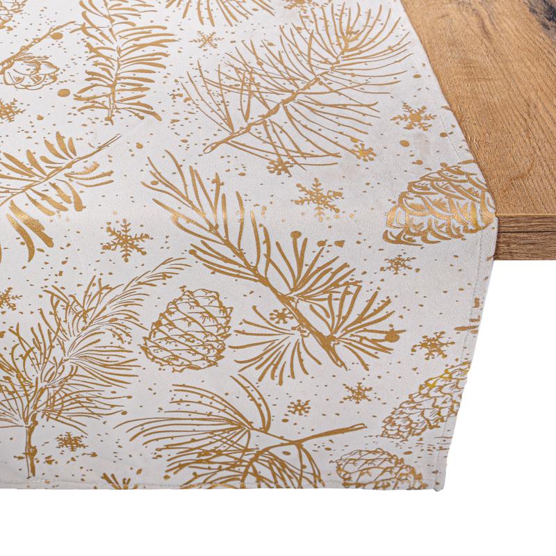 Διακοσμητική Χριστουγεννιάτικη Τραβέρσα Fl286 Μπεζ Με Χρυσό 40X140Εκ Fylliana 