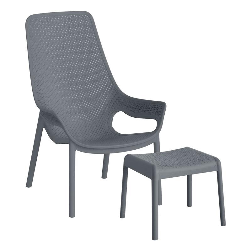 Σετ Κήπου Πολυθρόνα Και Υποπόδιο “Avelyn” Με Uv Προστασία Σκούρο Γκρι Χρώμα Fylliana 