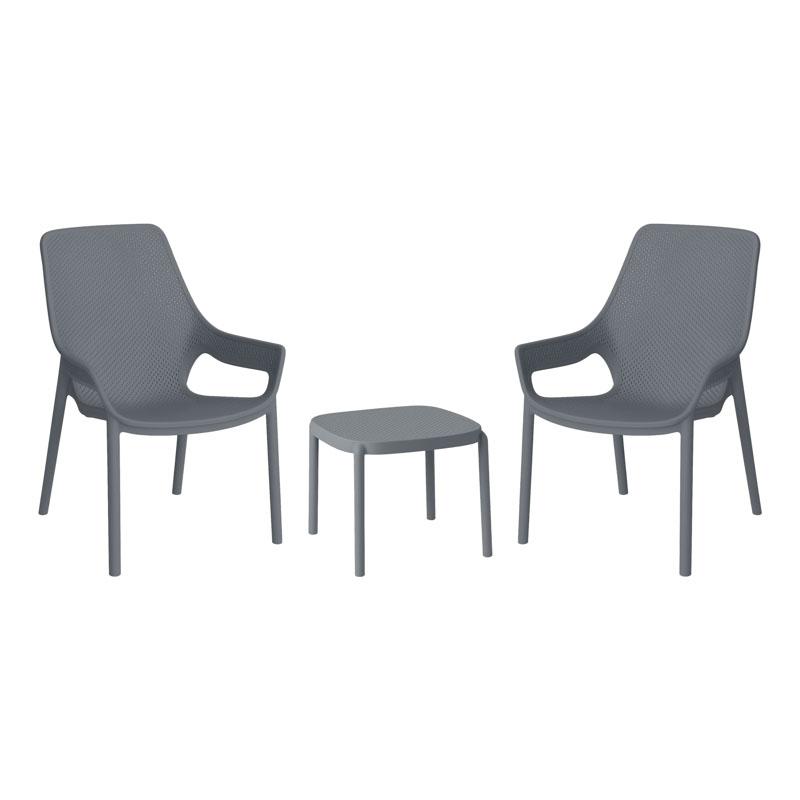 Σετ 2 Καρέκλες Κήπου Και Τραπεζάκι “Selavia” Με Uv Προστασία Σκούρο Γκρι Χρώμα Fylliana 