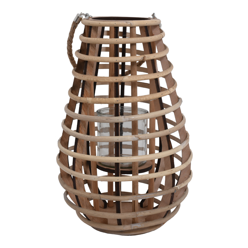 Φανάρι Bamboo Maha Με Γυαλί Φυσικό Χρώμα 26x41