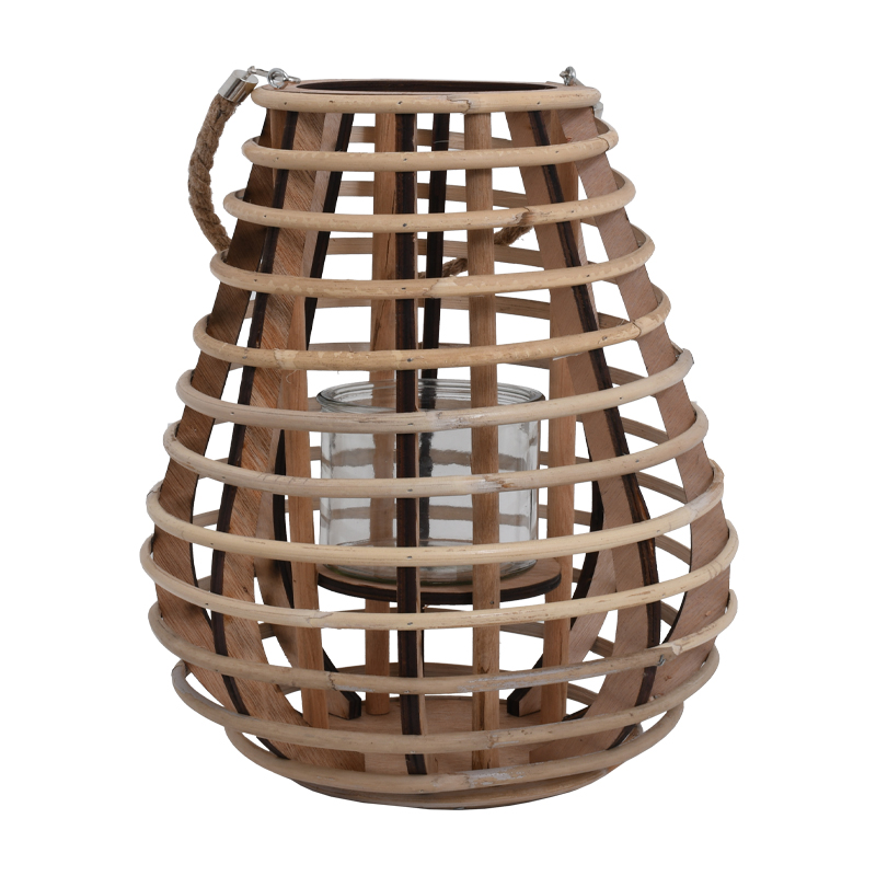 Φανάρι Bamboo Maha Με Γυαλί Φυσικό Χρώμα 24x38