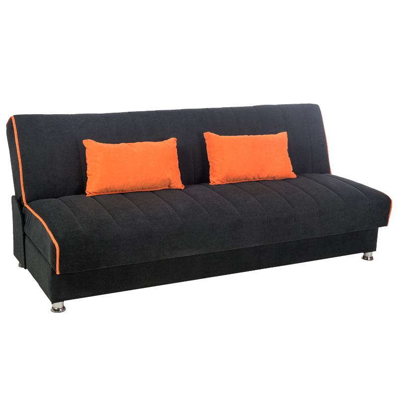 Καναπές 3 θέσεων new leon κρεβάτι μαύρο/πορτοκαλί ρίγα 53/47 