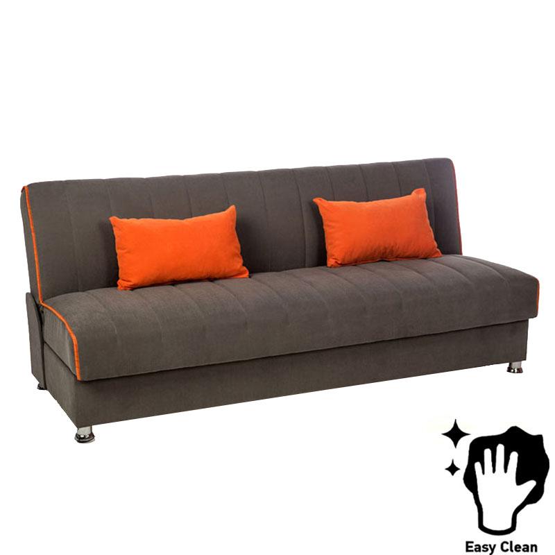 Καναπές/Κρεβάτι  3 θέσεων "new leon" Γκρι/Πορτοκαλί Ρίγα 190x85x83εκ