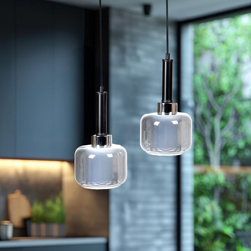 Δίφωτο Κρεμαστό Φωτιστικό Οροφής Διπλό Γυάλινο Καπέλο Ασημί Χρώμα Ε27 25x75Εκ Fylliana 