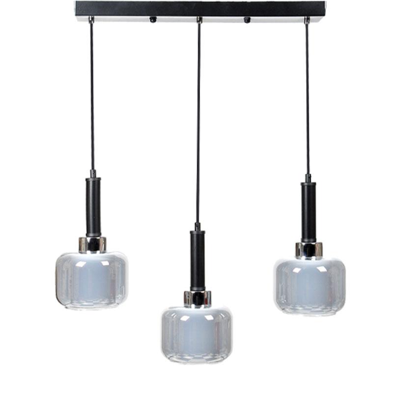 Κρεμαστό Φωτιστικό Οροφής Τρίφωτο Διπλό Γυάλινο Καπέλο Ασημί Χρώμα Ε27 50x15x75Εκ Fylliana 