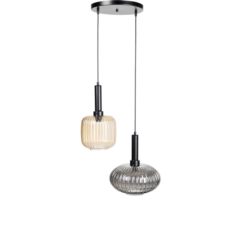 Δίφωτο Κρεμαστό Φωτιστικό Οροφής Φιμέ-Amber Ε27 26X16Εκ &18X15Εκ Fylliana 