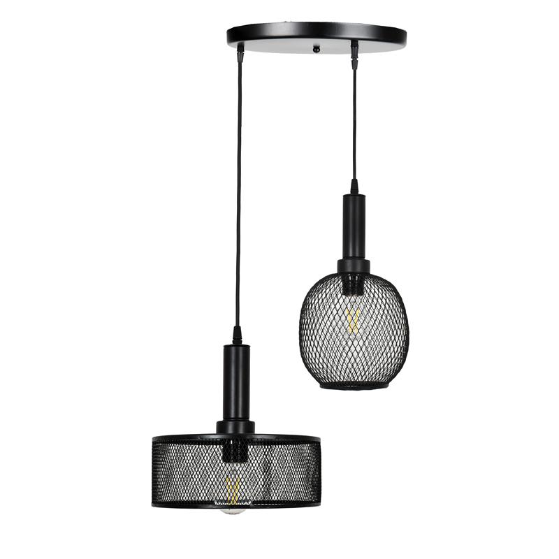 Δίφωτο Μεταλλικό Φωτιστικό Οροφής Με Καπέλο Πλέγμα Μαύρο Χρώμα Ε27 Fylliana 