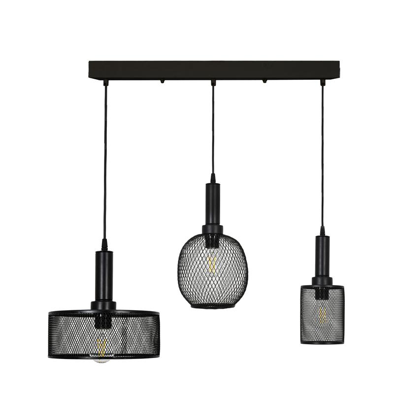 Τρίφωτο Μεταλλικό Φωτιστικό Οροφής Σε Ράγα Με Καπέλο Πλέγμα Μαύρο Χρώμα Ε27 Fylliana