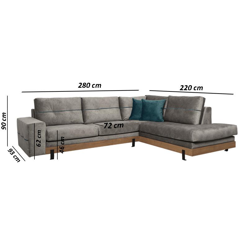 Καναπές Γωνιά Murcia Σκούρο Γκρι-Navy Blue Δεξιά Γωνιά 280 * 220