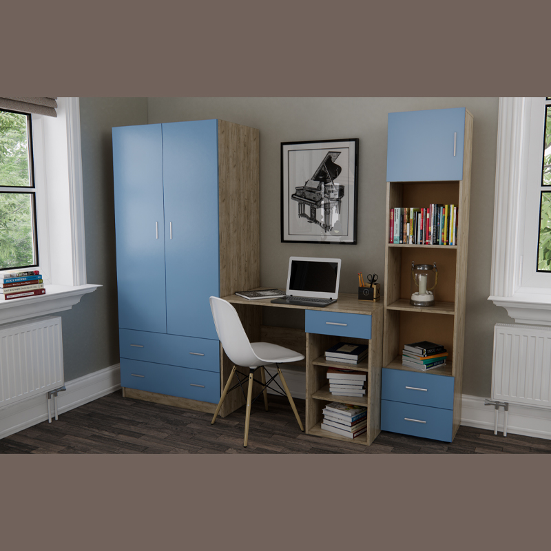 Ντουλάπα Smile Grey Oak/Μπλε 80x50x180εκ
