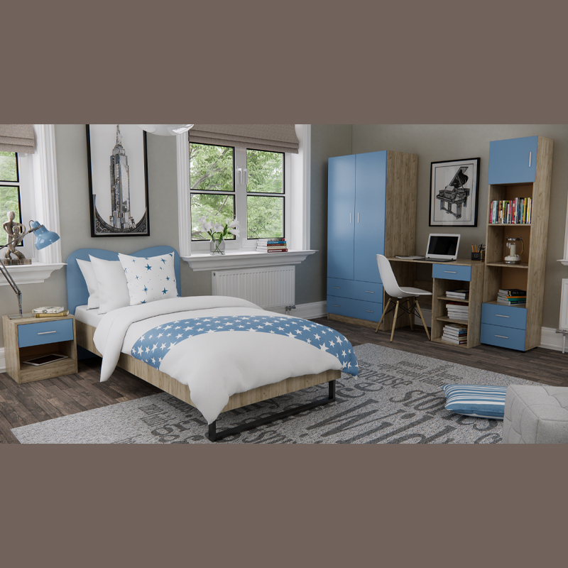 Ντουλάπα Smile Grey Oak/Μπλε 80x50x180εκ