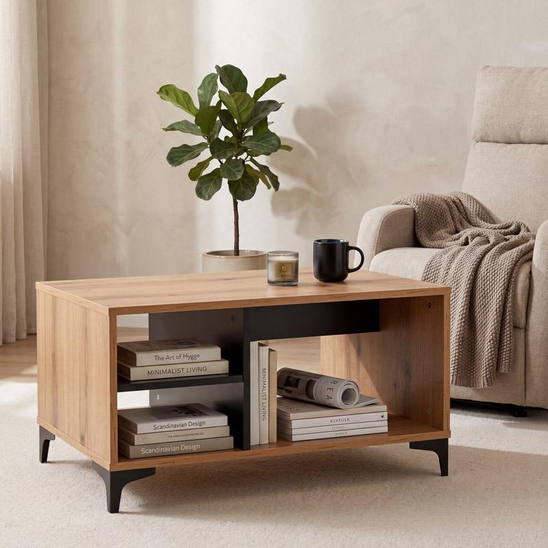 Τραπεζάκι Σαλονιού Alba Artisan Oak-Μαυρο 90X50X47Εκ Fylliana 