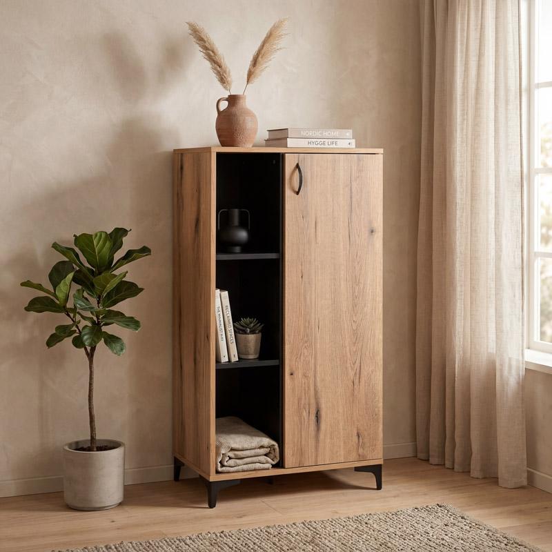 Βιτρίνα Alba Artisan Oak-Μαυρο 68X40X134Εκ Fylliana