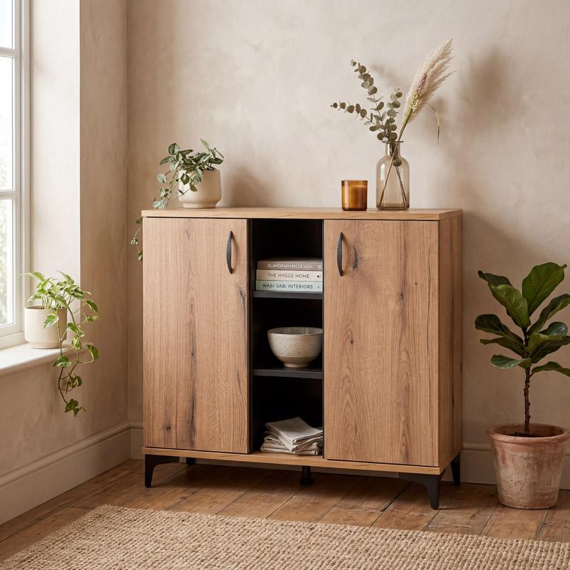 Kομότα-Μπουφ΄ές Alba Artisan Oak-Μαύρο 90x40x83εκ Fylliana