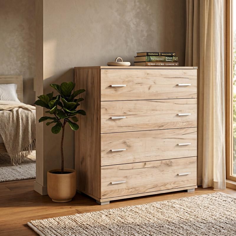 Συρταριέρα New Imperium 4F Grey Oak Χρώμα 90x44x106Εκ Fylliana