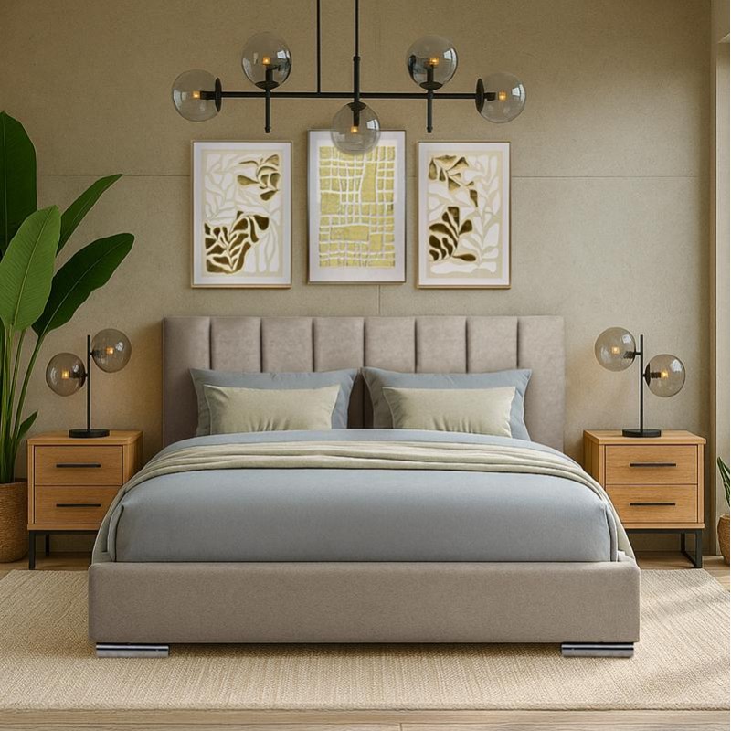 Διπλό Κρεβάτι Fylliana Udine Μπεζ Χρώμα 167x214x115Εκ (160x200) Fylliana