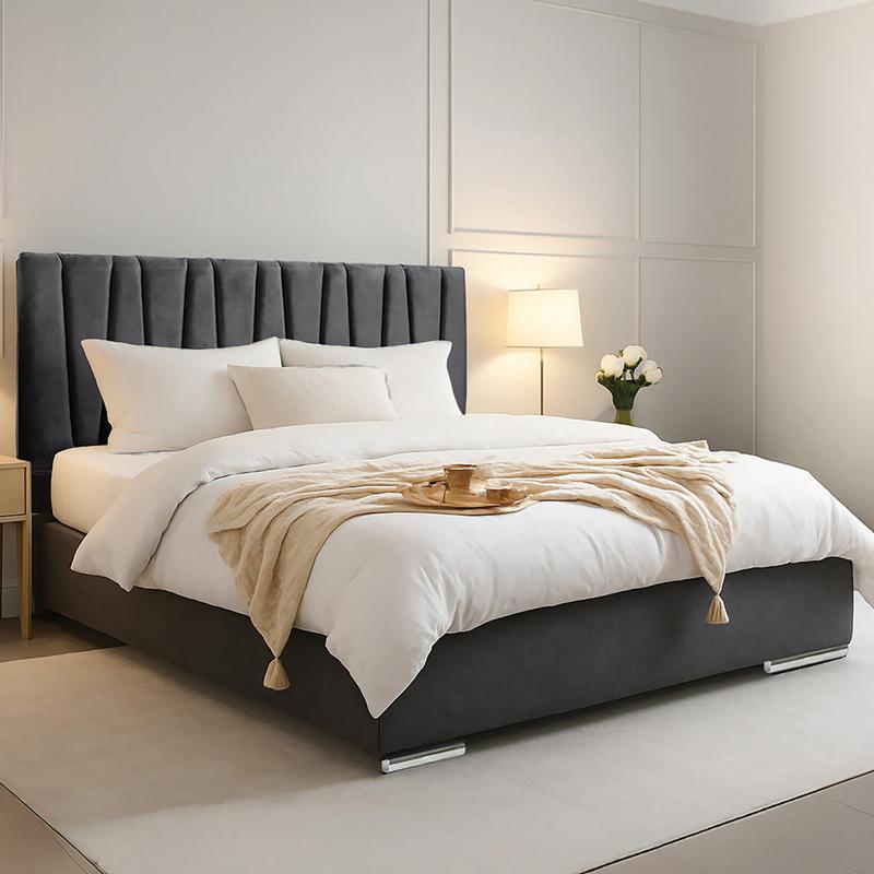 Διπλό Κρεβάτι Με Αποθηκευτικό Χώρο Lunastore Ανθρακί Χρώμα Υφάσματος 162x208x115Εκ (160x200) Fylliana 