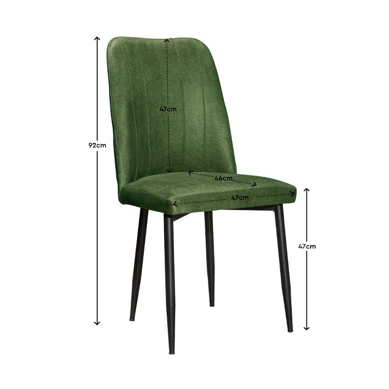 Καρέκλα Τραπεζαρίας Fylliana Mollie Πράσινο Ύφασμα Με Μαύρα Πόδια 47x50x92Εκ