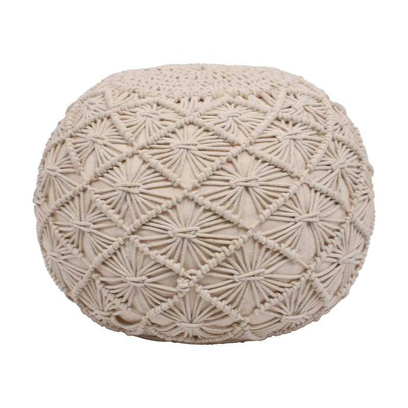 Σκαμπώ Πουφ Στρογγυλό Fylliana Crochet Λευκό Χρώμα 45x45x35Εκ