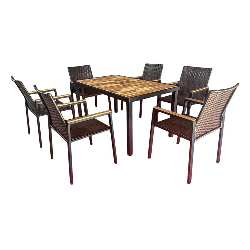 Σετ Τραπεζαρία Κήπου "Acacia Prestige" 7 Τμχ Φυσικό - Καφέ - Ανθρακί Χρώμα 150x90x75εκ Fylliana