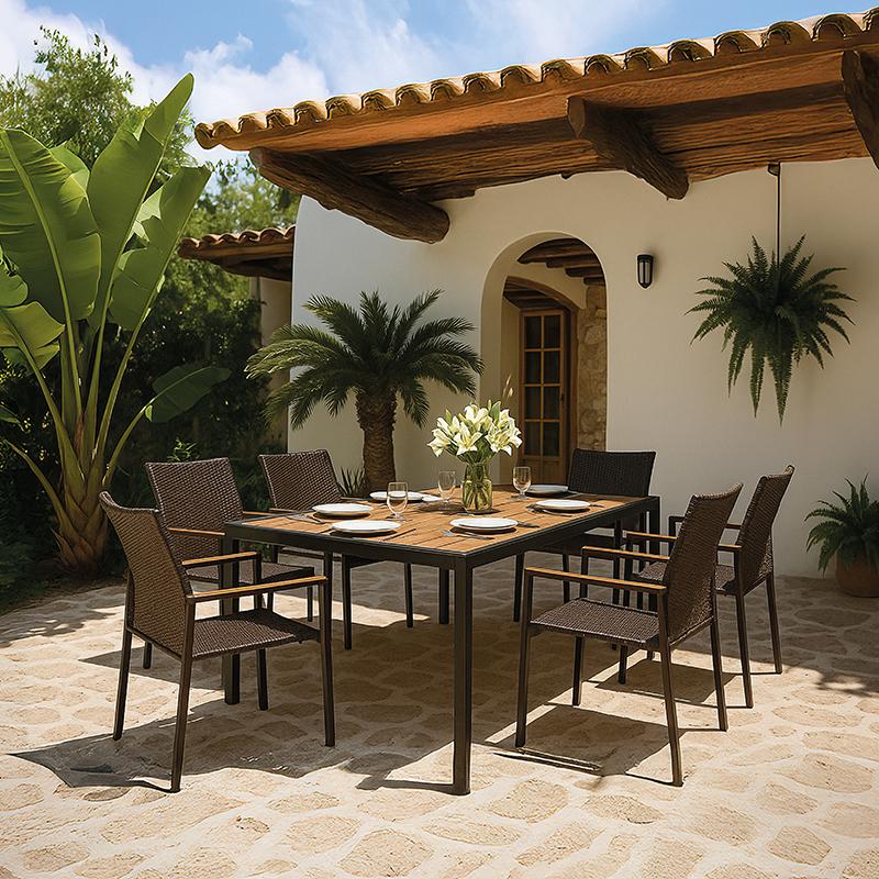 Σετ Τραπεζαρία Κήπου "Acacia Prestige" 7 Τμχ Φυσικό - Καφέ - Ανθρακί Χρώμα 150x90x75εκ Fylliana