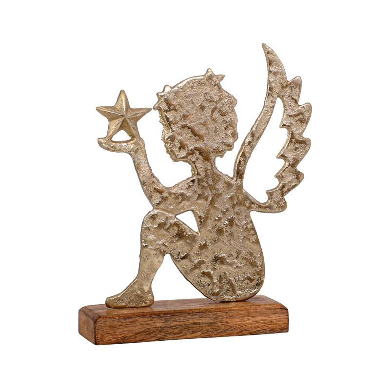 Χριστουγεννιάτικο Διακοσμητικό Αλουμινίου Αγγελάκι Με Ξύλινη Βάση Fl1723 Χρυσό Χρώμα 19X5X24Εκ Fylianna 