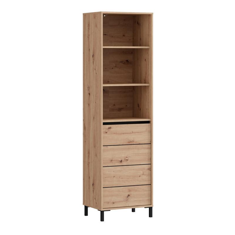 Βιτρίνα Σαλονιού Marron 1k1v Pop 193 από MDF με Τζάμι & Φωτισμό Μαυρο Ματ 55x40x193cm Fylliana