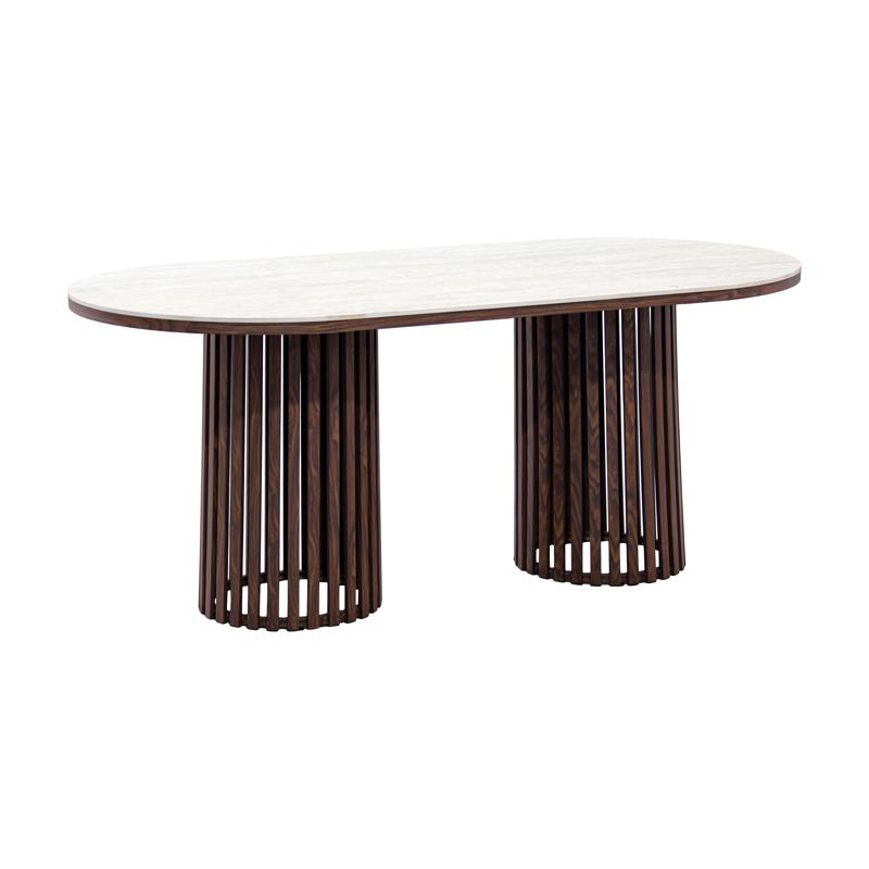 Οβάλ Τραπέζι Τραπεζαρίας Fl17 Με Μπεζ Κεραμική Επιφάνεια Και Μεταλλική Βάση Σε Καφέ Χρώμα 180x90x76Εκ Fylliana 