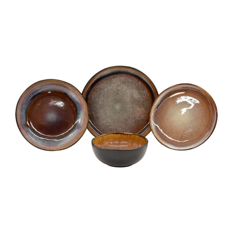 Σετ Φαγητού 16Τμχ Fl25180 Stoneware Σκούρο Καφέ Χρώμα Fylliana 