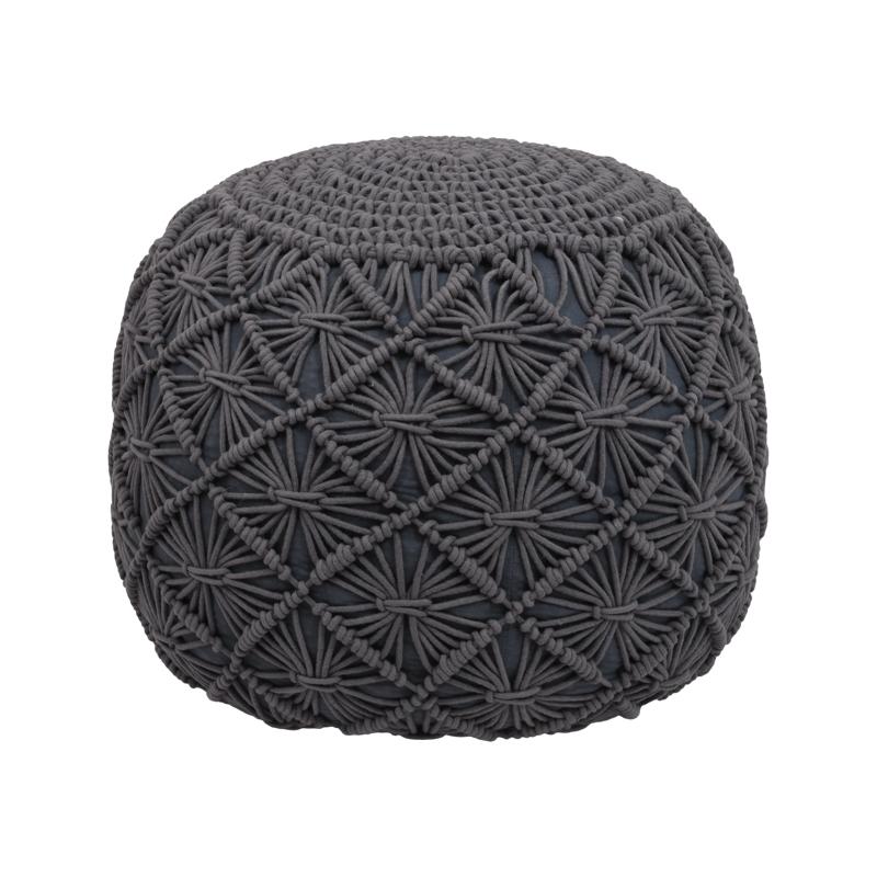 Σκαμπώ-Πουφ Στρογγυλό Fylliana Crochet Σκούρο Γκρι Χρώμα 45x45x35