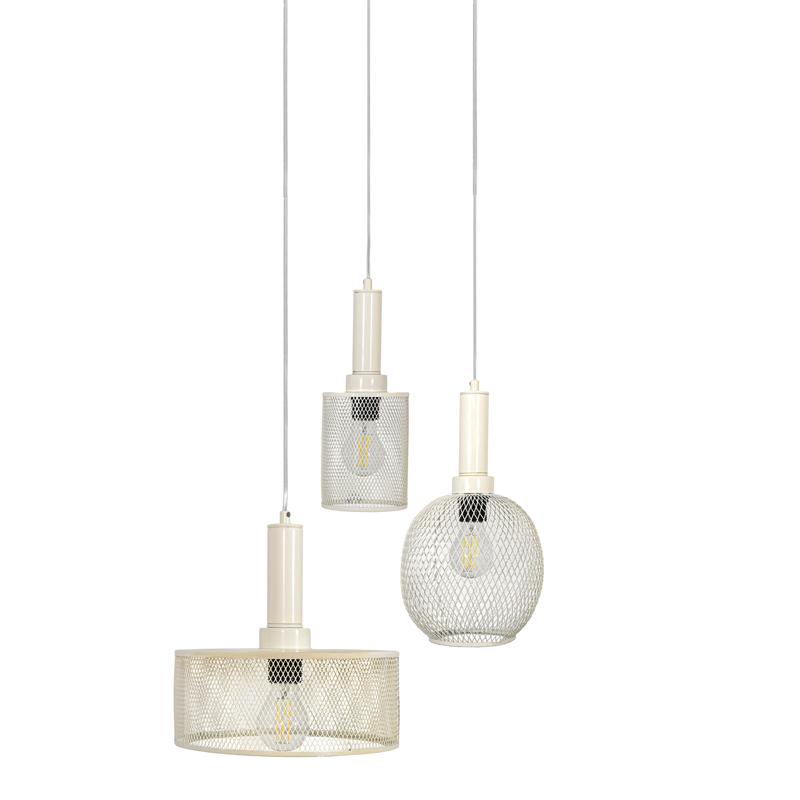 Τρίφωτο Μεταλλικό Φωτιστικό Οροφής Με Καπέλο Πλέγμα Κρεμ Χρώμα Ε27 Fylliana