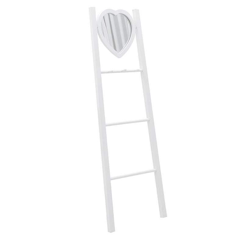 Κρεμάστρα Σκάλα Ξύλινη Λευκή με Καθρέπτη 44.5x13.5x130εκ