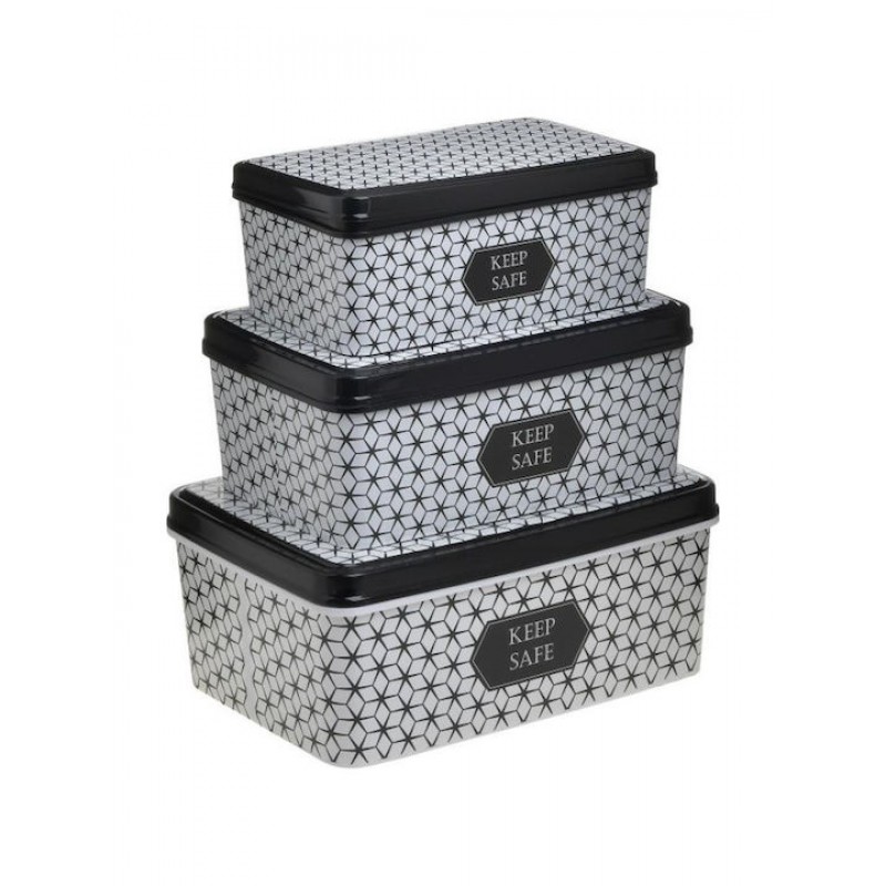 Κουτιά Πλαστικά Σετ Διακοσμητικά White-Black 3Τμχ Click 