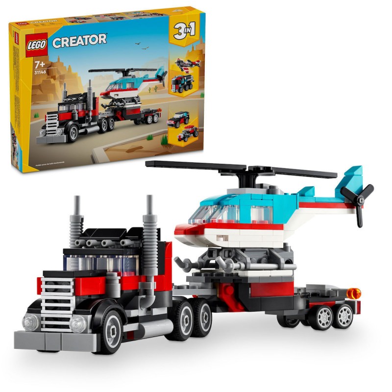 Φορτηγό Με Επίπεδη Καρότσα Με Ελικόπτερο 31146 LEGO® 